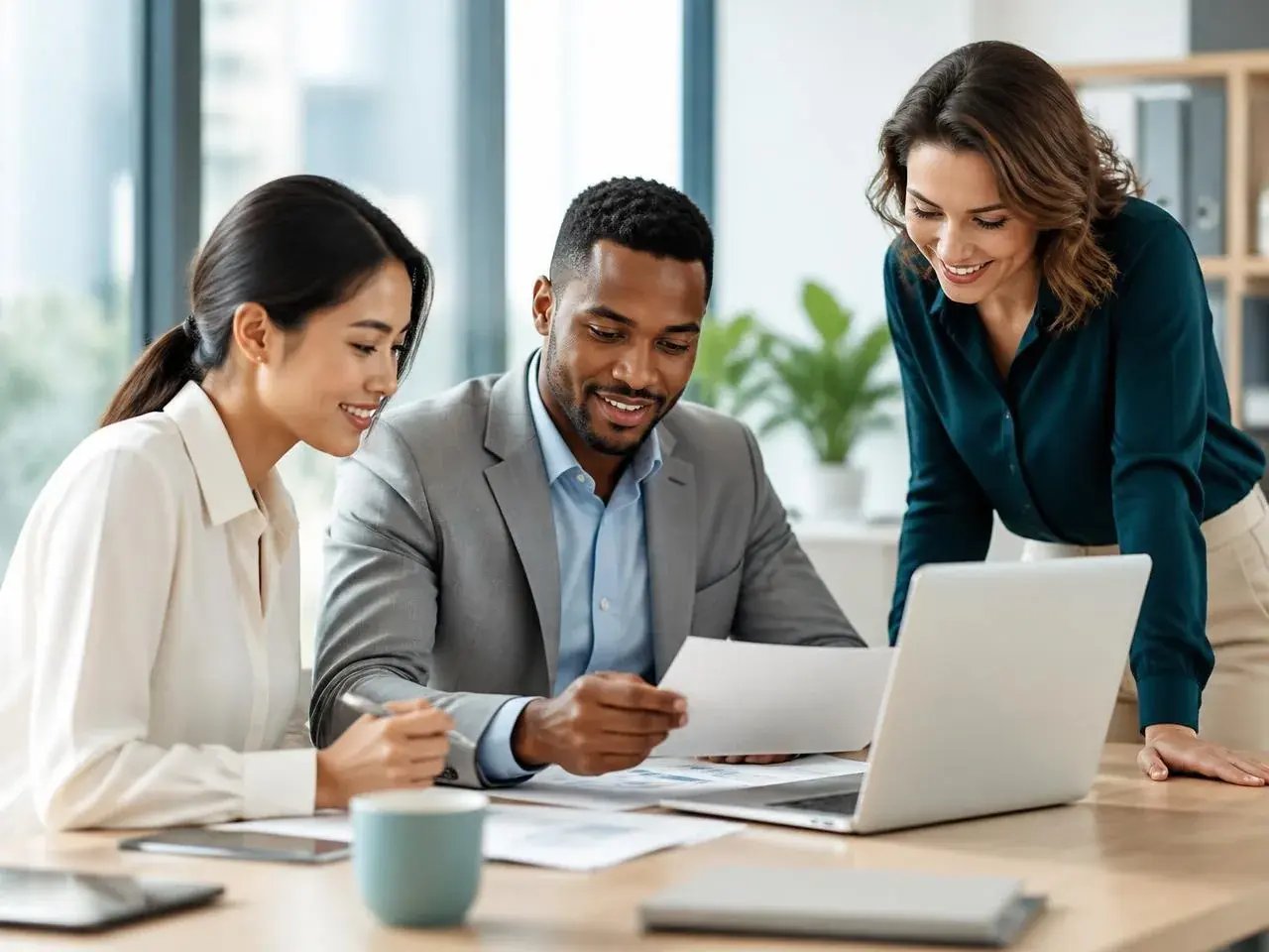 A diverse compliance team reviewing supply chain evidence together